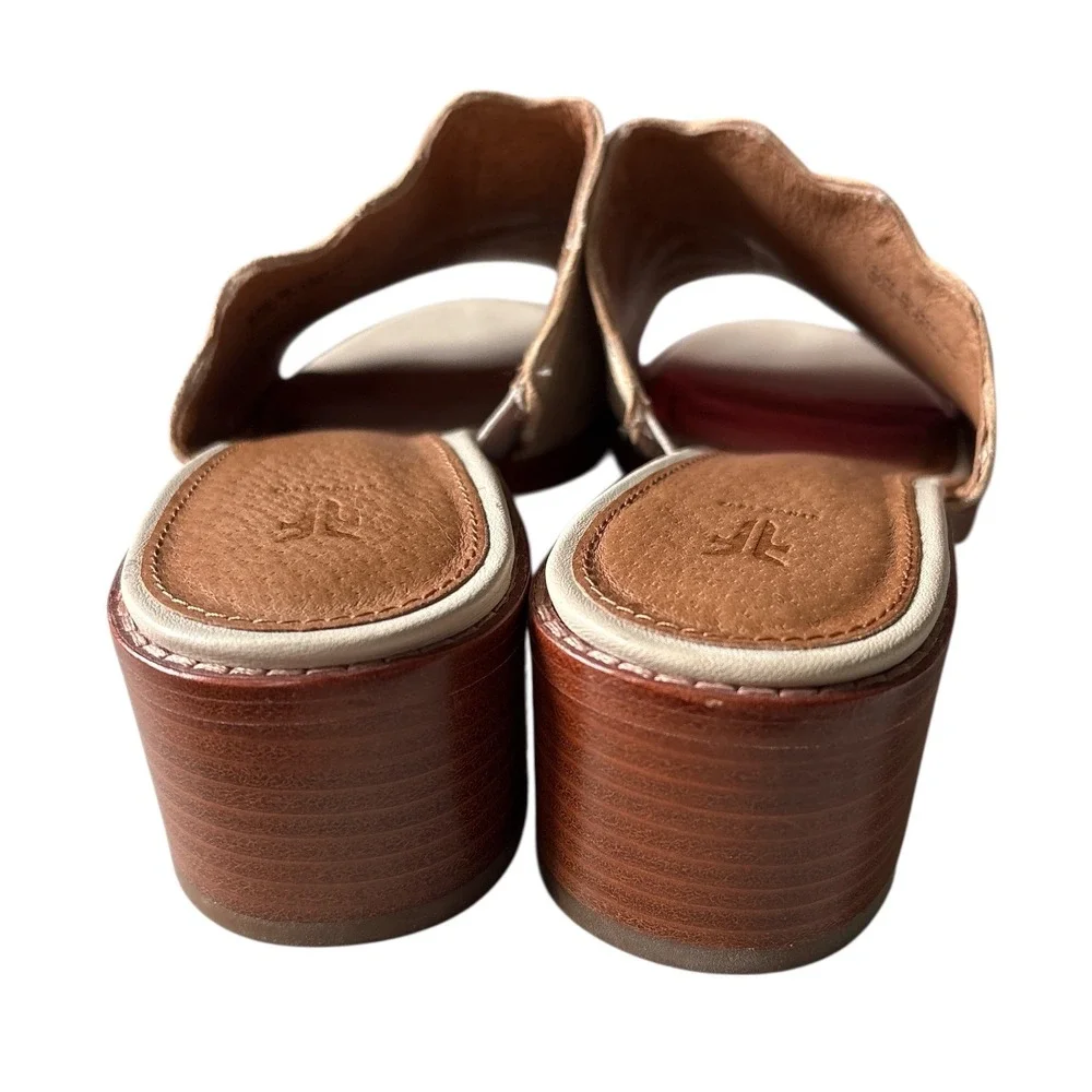 Frye Cindy Wave Mules, Off-White Leather Slip Ons, Size 6.5